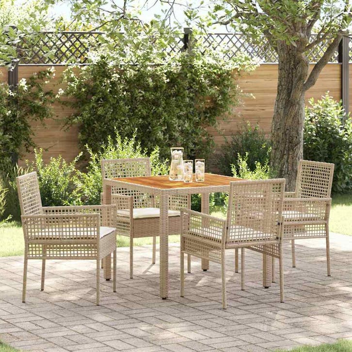 vidaXL Tuin eettafelset 5 pcs Beige poly rattan, Tuin en Terras, Tuinsets en Loungesets, Nieuw, 5 zitplaatsen, Rotan, Verzenden