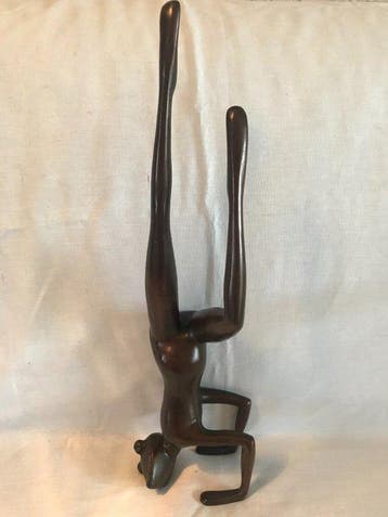 sculptuur, Yoga frog - 40 cm - Brons