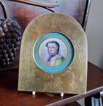 Plaquette - Porselein, Hout, Messing