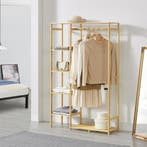 [en.casa] Bamboe kledingrek Eurajoki met planken 90x30x145 c, Huis en Inrichting, Kasten | Kledingkasten, Verzenden, Nieuw
