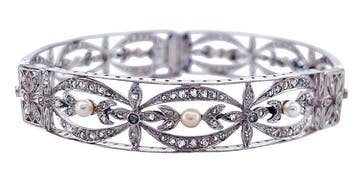 Armband - 18 karaat Witgoud Diamant (Natuurlijk) - Parel, Sieraden, Tassen en Uiterlijk, Nieuw
