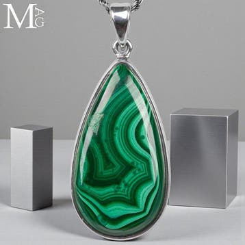 Natuurlijke malachiet cabochon - Sterling zilveren hanger