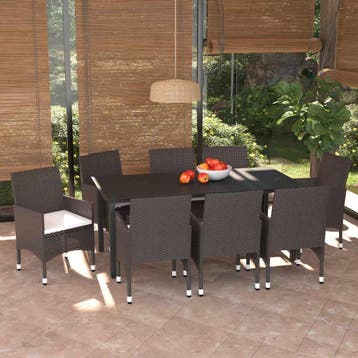 vidaXL 9-delige Tuinset met kussens poly rattan bruin, Verzenden, Nieuw, 8 zitplaatsen, Tuinset
