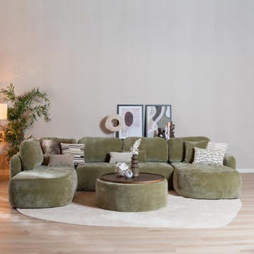 50% Korting: U-bank Vienna 6-zits chenille groen, Ophalen, Zo goed als nieuw