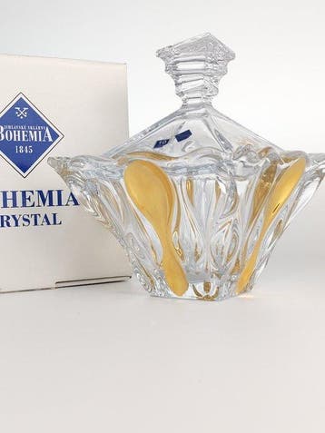 Koekjesdoos - Oceaan - 24 kt goud - Loodvrij Boheems kristal, Antiek en Kunst, Antiek | Glas en Kristal