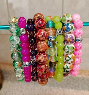 Boeddhistische meditatie-armbanden met agaat, roze jaspis,