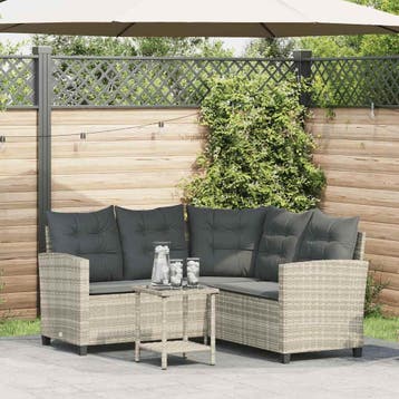 vidaXL Tuinbank met tafel en kussens L-vormig poly rattan, Verzenden, Nieuw