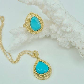 Turquoise - Zilver, Verguld - 2-delige sieradenset -, Antiek en Kunst