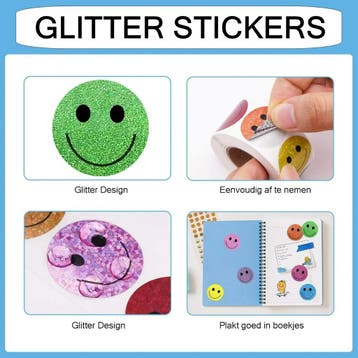 Emoji / Smiley Stickers Op Rol - 25 mm - Glitterprint - 10, Verzenden, Nieuw