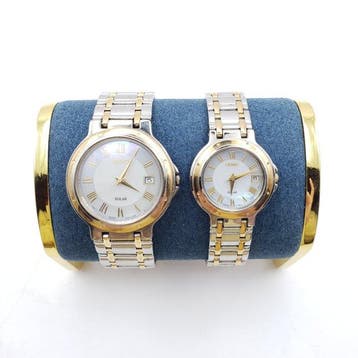 Seiko - SOLAR Mother-of-pearl dial pair watches - Zonder