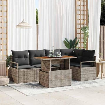 vidaXL Tuin Sofa Set met opslag 6 pcs Grijs Poly riet, Verzenden, Nieuw, Rotan, 6 zitplaatsen