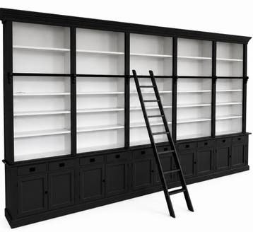 Boekenkast zwart met trap Reeuwijk 500 x 260cm, Huis en Inrichting, Kasten | Boekenkasten, Ophalen of Verzenden, Nieuw