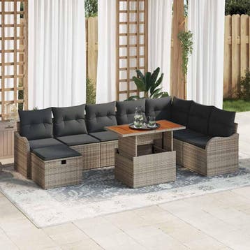 vidaXL Tuin Sofa Set 9 st Grijs poly rattan, Verzenden, Nieuw, Rotan, Meer dan 8 zitplaatsen