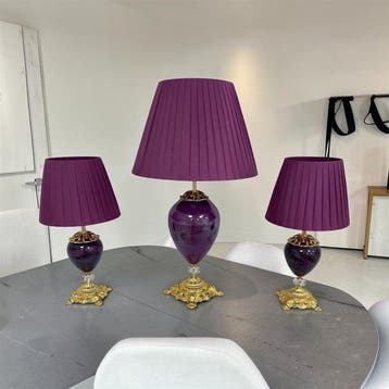 Tafellamp (3) - Glas, Messing, stof, Verguld, Textiel - Tris, Huis en Inrichting, Nieuw