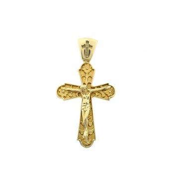 Gouden hanger van een kruis met corpus (Hanger of bedel), Ophalen of Verzenden, Gebruikt, Goud, Overige merken