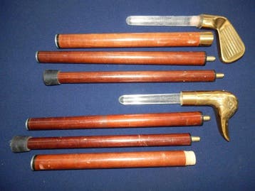 2 Vintage Wandelstokken motief Golfclub en Eend Wandelstok, Antiek en Kunst, Curiosa en Brocante