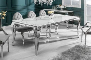 Design eettafel MODERN BAROQUE 200cm wit chroom glasblad, Huis en Inrichting, Ophalen of Verzenden, Nieuw