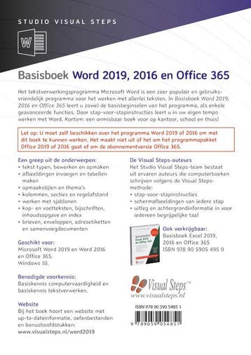 Basisboek Word 2019, 2016 en Office 365 9789059054851, Verzenden, Zo goed als nieuw, Studio Visual Steps