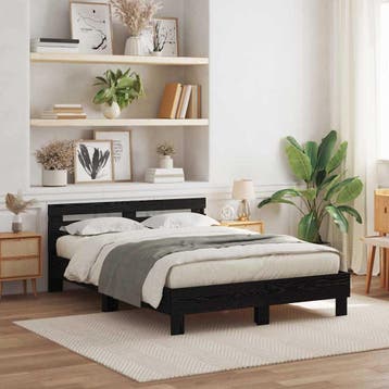vidaXL Bedframe met hoofdeinde Zwart Eiken 140 x 200 cm, Verzenden, Zwart, Hout, Nieuw