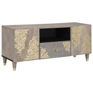 vidaXL TV-kast met lade Grijs 105 x 33 x 46 cm Massief Mango, Verzenden, Nieuw