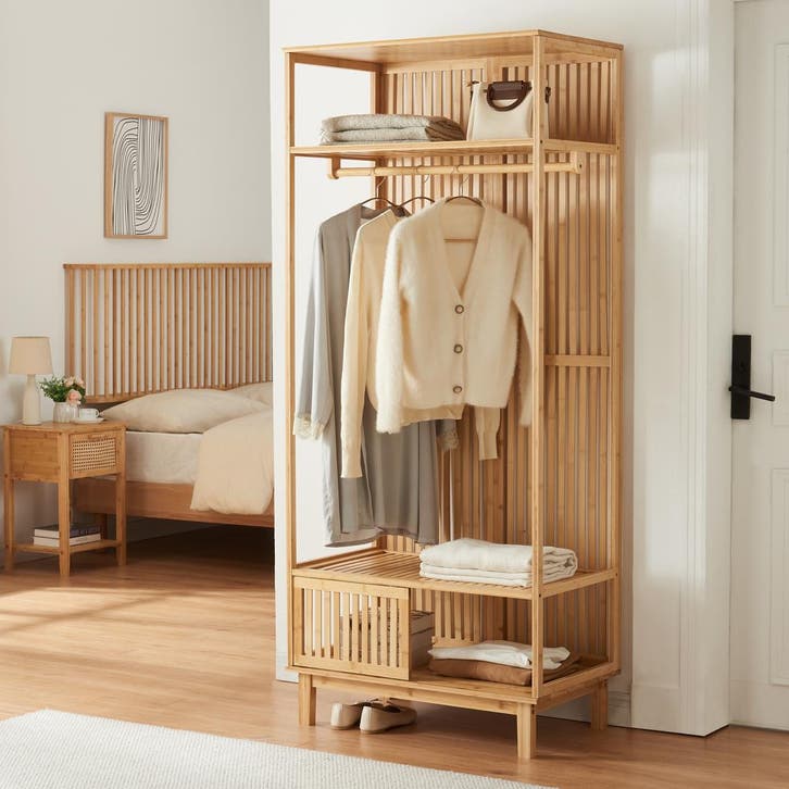 Kledingkast Ypäjä open kast 187x80x47 cm bamboe naturel [en., Huis en Inrichting, Kasten | Kledingkasten, Verzenden