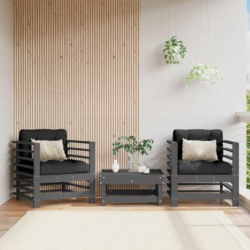 vidaXL Tuinstoelen 2 st met kussens massief grenenhout grijs, Verzenden, Nieuw, Tuinset