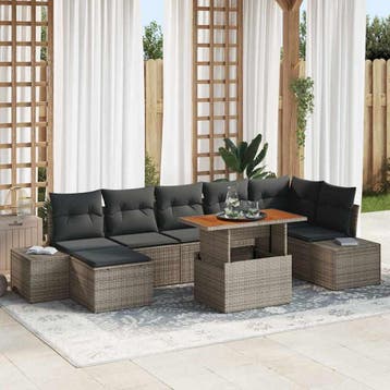 vidaXL Tuin Sofa Set 8 st Grijs Poly riet, Verzenden, Nieuw, Rotan, 8 zitplaatsen