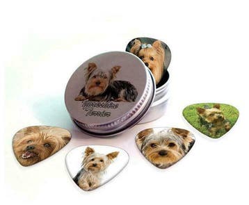 Blikje + plectrums met afbeelding van Yorkshire Terriër hond, Ophalen of Verzenden, Nieuw