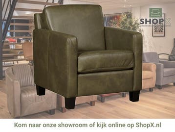 Leren fauteuil Smart - Granada Moss (olijf/groen) - Poten, Nieuw, Ophalen of Verzenden, Bohemian, Eigentijds, Modern, Retro, 50 tot 75 cm