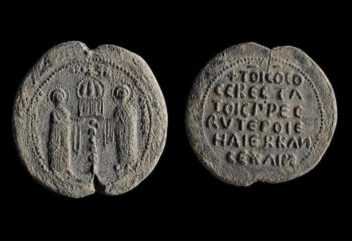 Byzantijns Lood zegel - 65 mm (Zonder minimumprijs), Verzamelen, Mineralen en Fossielen