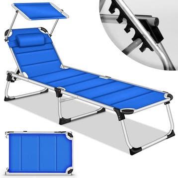 Ligbed - Ligstoel - Zonnebed - Opvouwbaar - Blauw - Tillvex®, Tuin en Terras, Verzenden, Zo goed als nieuw