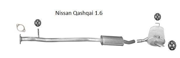 Complete uitlaat Einddemper + Middendemper Nissan Qashqai 1., Auto-onderdelen, Uitlaatsystemen, Nieuw, Verzenden