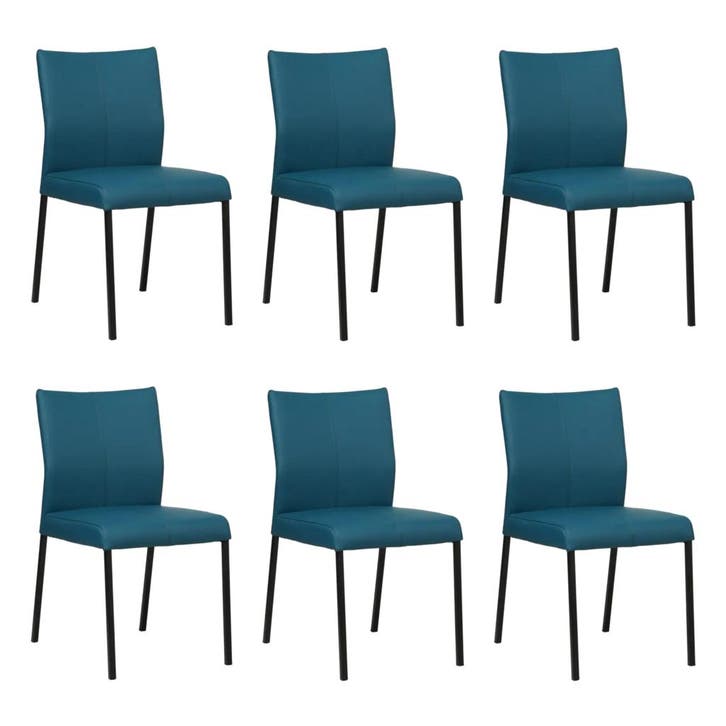 Set van 6 Leren eetkamerstoelen Basic - Hermes Turquoise, Huis en Inrichting, Stoelen, Nieuw, Leer, Ophalen of Verzenden