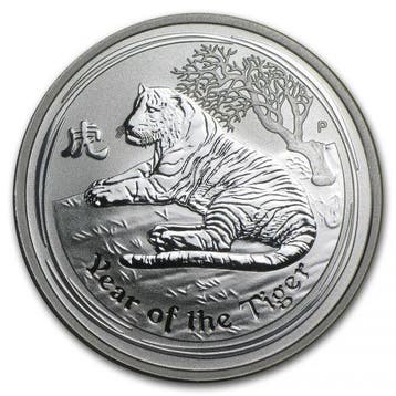 Lunar II - Year of the Tiger - 1/2 kilo 2010 (5.058 oplage), Postzegels en Munten, Munten | Oceanië, Verzenden, Losse munt, Zilver