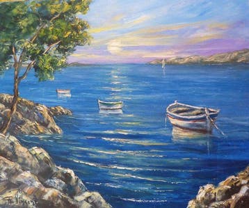 R. Vincent (1954) - Barques au repos au Brusc en Provence, Antiek en Kunst
