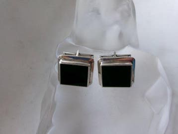 Zilver, Onyx - Manchetknopen - Art Deco