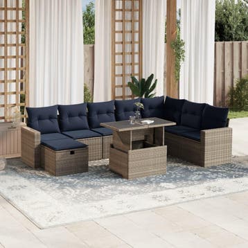 vidaXL 9-delige tuinbankset met kussens, grijs polyrotan, Verzenden, Nieuw