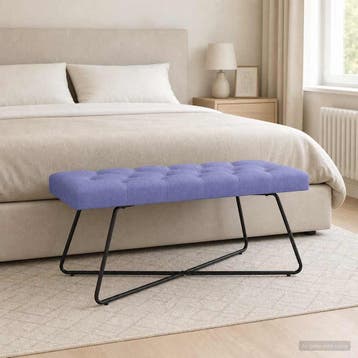 vidaXL Bank met knoopverstelling Jeans Blauw 110 x 40 x 46, Huis en Inrichting, Banken | Bankstellen, Verzenden, Nieuw, Stof