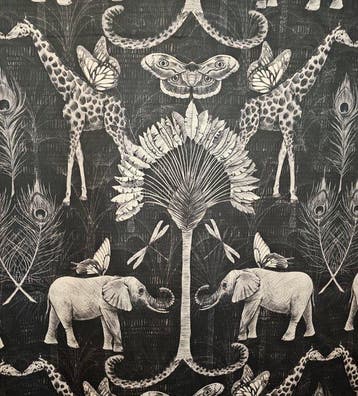Luxe Art Deco-stof, licht katoensatijn met olifanten en