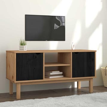 vidaXL TV-standaard OTTA 113,5 x 43 x 57 cm Zwart Massief, 100 tot 150 cm, Verzenden, Nieuw, Minder dan 100 cm