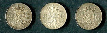 Nederland. 2 1/2 Gulden 1959/1962, 3 zilveren munten Juliana, Postzegels en Munten, Munten | Nederland