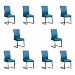 Set van 10 Leren eetkamerstoelen Remix - Hermes Turquoise, Huis en Inrichting, Stoelen, Ophalen of Verzenden, Nieuw, Leer