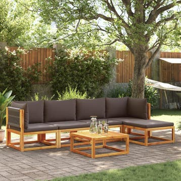 vidaXL 6-delige tuinbankset met kussens acaciahout & touw, Verzenden, Nieuw, Hardhout