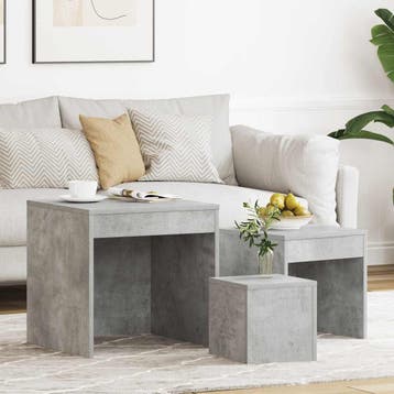 vidaXL 3-delige Tafeltjesset bewerkt hout betongrijs, Huis en Inrichting, Tafels | Bijzettafels, Verzenden, Nieuw, Minder dan 45 cm