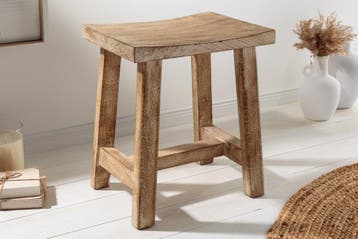 Stevige kruk FINCA 45cm beige mangohout handgemaakt Boho, Ophalen of Verzenden, Nieuw