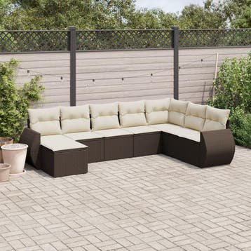 vidaXL 8-delige Loungeset met kussens poly rattan bruin, Verzenden, Nieuw, Loungeset