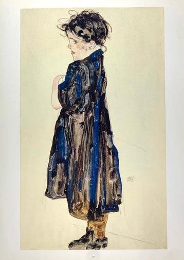 Egon Schiele - Girl in blue dress, 1912 - Vintage Artprint -