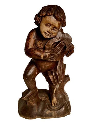 Beeld, Angelo suonatore - 51 cm - hard hout - 1900, Antiek en Kunst, Antiek | Boeken en Bijbels