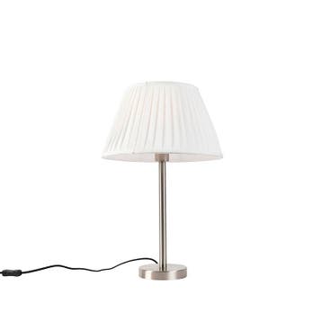 Klassiek tafellamp staal met plissé kap wit 35 cm - Simplo, Verzenden, Nieuw