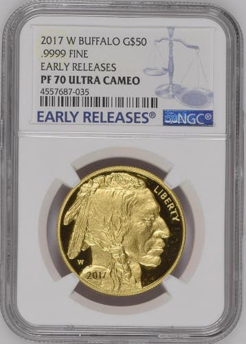 Gouden American Buffalo 1 oz 2017 NGC PF70 UCAM (TOP POP), Postzegels en Munten, Verzenden, Midden-Amerika, Losse munt, Goud